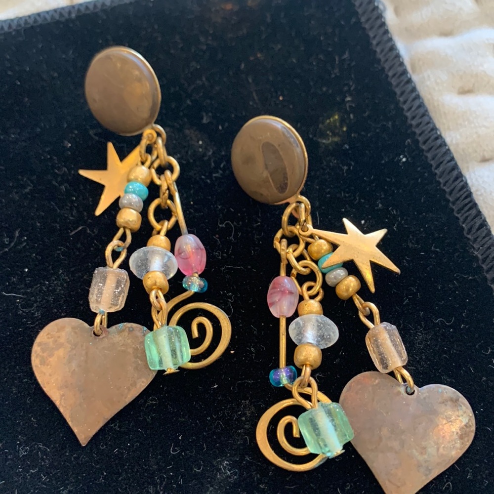 Artisan Crafted Stars, Hearts & Swirls Patina Earrings-NWT
